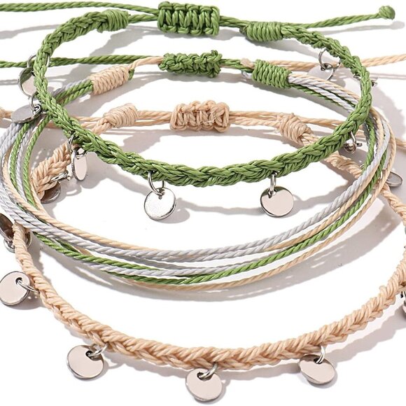 String Ankle Bracelets Waterproof Rope Anklets Braided Beach Boho Coin Anklets C - Picture 1 of 6
